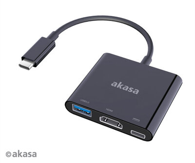 Akasa - USB 3.1 C - HDMI, USB 3.0 A és USB 3.1 C töltő 2A 15cm - AK-CBCA01-15BK