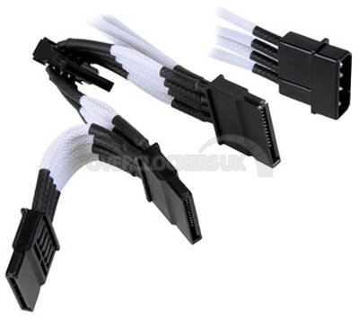 Kábel Táp Átalakító BitFenix Molex - 4x SATA 20 cm Harisnyázott Fehér/Fekete