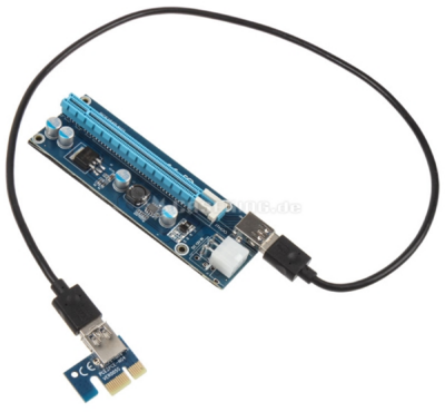 Kábel Riser PCI-express X1 - X16 + táp Mining/Rendering Kit Pro, 6PIN - 1m