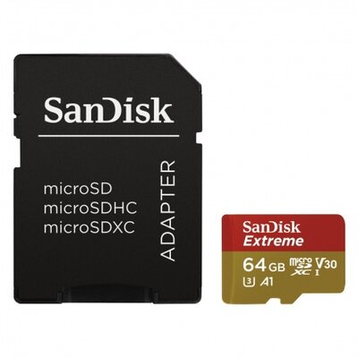 SANDISK - 64GB EXTREME MICRO SD CARD CL10 UHS-I, V3 +Adapter - SDSQXAF-064G-GN6MA/173421