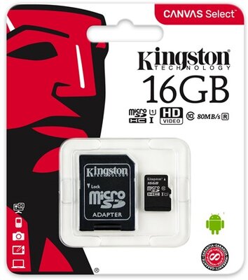 Kingston - microSDHC Canvas Select 16GB + adapter - SDCS/16GB