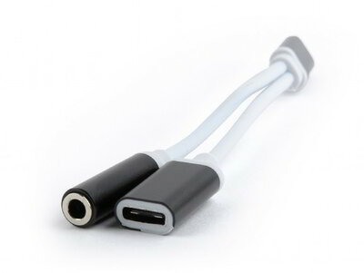 Gembird USB type-C plug to stereo 3.5 mm audio adapter cable, extra power Black