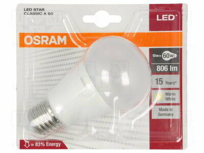 Osram - Star 10 W E27 806 lumen meleg fehér LED izzó - 4052899149229