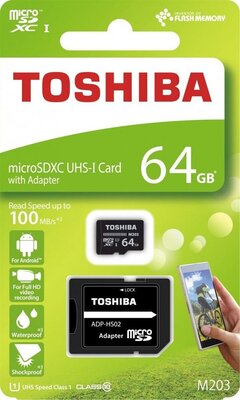 Toshiba - M203 Micro SDXC 64GB Class 10 UHS-I + Adapter - THN-M203K0640EA