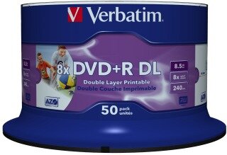 Verbatim - DVD+R DL 50db/cs [ spindle | 8,5GB | 8x | Wide Inkjet nyomtatható - 43703