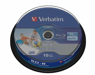 Verbatim - BluRay BD-R SL DATALIFE 10db/cs [ Spindle| 25GB | 6x [Wide PRINTABLE NO ID] - 43804