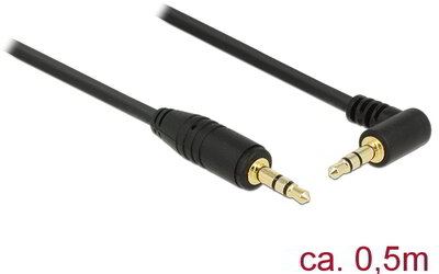 DeLock Stereo Jack Cable 3.5mm 3 pin male > male angled 0,5m Black