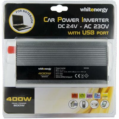 Whitenergy 24V - 230V 400 W, USB csatlakozó, feszültség átalakító (autós)