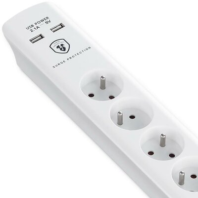 Qoltec - feszültségvédő elosztó | 4aljzat | 2xUSB | 1,4m - 50266