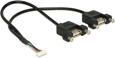 Delock - 84839 - USB 2.0-s kábel, 1,25 mm, 8 tűs > 2 x USB 2.0 A típusú panelrögzítés, 25 cm