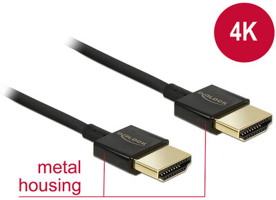 Delock - 85117 - HDMI-kábel Ethernettel - HDMI-A-csatlakozódugó > HDMI-A-csatlakozódugó, 3D, 4K,0,25 m, vékony