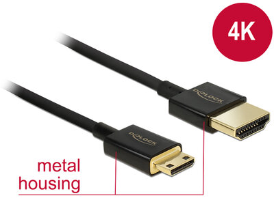 Delock - 84778 - Cable High Speed HDMI with Ethernet - HDMI-A male > HDMI Mini-C male 3D 4K 2 m Slim Premium