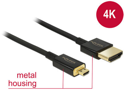 Delock - 84782 - Cable High Speed HDMI with Ethernet HDMI-A male > HDMI Micro-D male 3D 4K 1,5 m Slim Premium