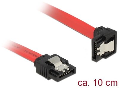 Delock Kábel - 83976 - (SATA3, egyenes/lefelé, csatl.(fémlappal) Max.: 6Gb/s, piros, 0.1m)
