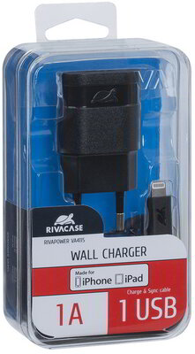 RivaCase - RivaPower VA4115 BD2 EN wall charger (1xUSB/1A) with MFi Lightning cable Black