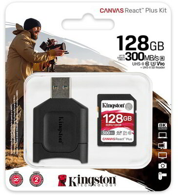 Kingston - SDXC Canvas React Plus 128GB + kártyaolvasó - MLPR2/128GB