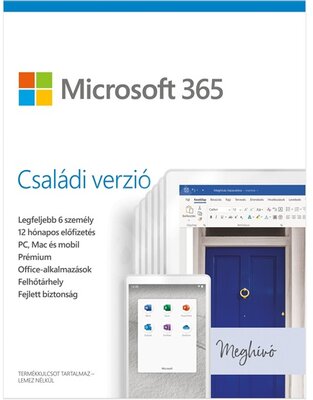 Microsoft Office Microsoft 365 Home P6 Mac/Win Hungarian EuroZone Subscr 1YR Medialess