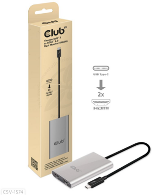 Club3D Thunderbolt™ 3 to Dual HDMI™ 2.0 4K60Hz UHD Adapter - CSV-1574
