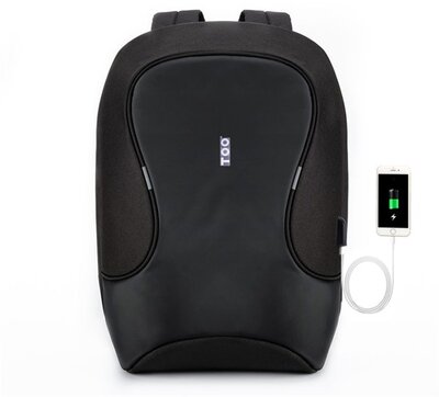 TOO 15,6" BPAT001B156-USB lopásbiztos/vízálló/USB portos fekete hátizsák