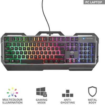 Trust - GXT 856 Torac HUN USB fekete gamer billentyűzet - 24345