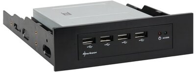 Sharkoon USB Hub - 4port (3,5"/5,25" helyre építhető; 4port; USB2.0; fekete; alaplapi USB csatlakozó)
