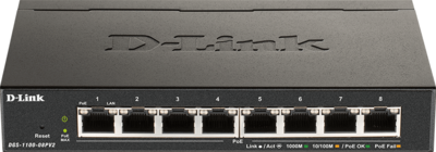 D-LINK Switch 8x1000Mbps (8xPOE) Fémházas Asztali Menedzselhető, DGS-1100-08PV2/E