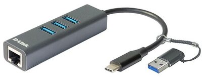 D-LINK Átalakító USB-C + USB 3.0 + 3xUSB to Ethernet Adapter 1000Mbps , - DUB-2332