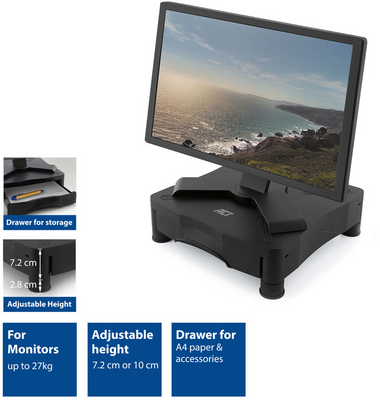 ACT AC8200 Monitor Stand with One Drawer 10"-17" Black
