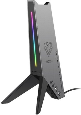 Vertux Fejhallgató állvány - ZULU (4in1 USB HUB, 2xUSB 3.0, 3,5mm Jack, RGB LED, fekete)