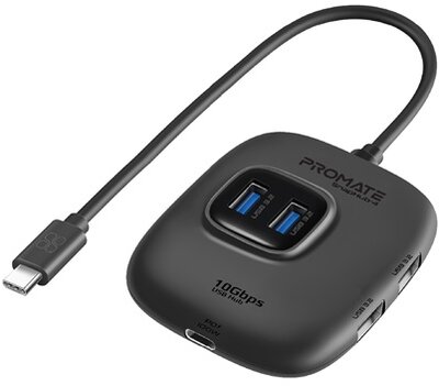 Promate USB Hub - SNAPHUB 4 (USB-C 5in1 HUB, 85W PD, 4xUSB 3.2, 1xUSB-C, adapter, szürke)