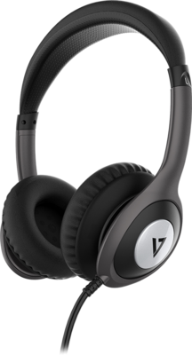 V7 DELUXE 3.5MM STEREO HEADPHONES W/VOL CONTROL 1.8M CABLE IN