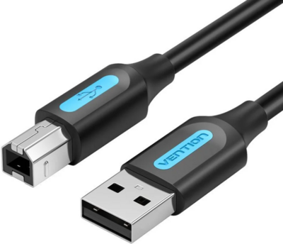 Vention USB-A 2.0/M -> USB-B/M, (PVC, fekete, nyomtatókábel, printerkábel), 1,5m, kábel