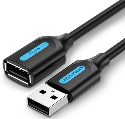 Vention USB-A 2.0/M -> USB-A 2.0/F (hosszabbító, PVC fekete), 3m, kábel