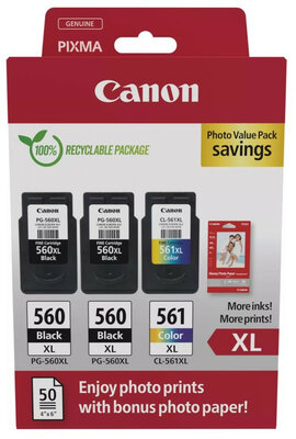 Canon - PG-560XLx2 (2x14,3 ml) + CL-561XL (1x12,2 ml) + 50 lap GP501 10x15 fényes fotópapír Multipack - 3712C012