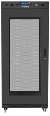 NET 19" szabadonálló rack szekrény 27U/600X800 perforált ajtó, lapraszerelt, LCD kijelző, fekete V2