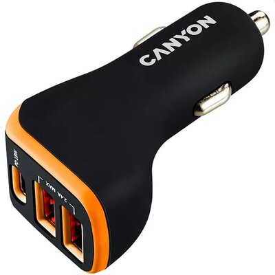 Canyon CNE-CCA08BO PD 18W USB-C/2xUSB-A fekete/narancssárga auós töltő