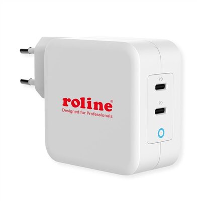 ROLINE Fali töltő, 2x USB3.0, Type-C 100W GaN fehér - 19.11.1053-10