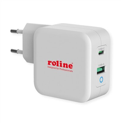 ROLINE Fali töltő, 1x USB3.0 Type-A + 1x USB Type-C, 65W, fehér - 19.11.1041-10