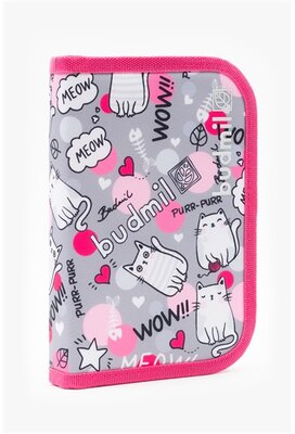 Budmil 10120083 egyrekeszes rózsaszín-szürke mintás tolltartó