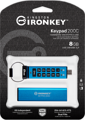 Kingston - IRONKEY KEYPAD 200C USB Flash Drive 8GB - IKKP200C/8GB