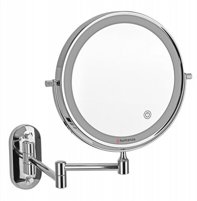 HUMANAS - BM01 professzionális kozmetikai tükör, 2 oldalas, LED háttérvilágítás, 20 cm átmérő, 5x zoom, 3 színhőmérséklet