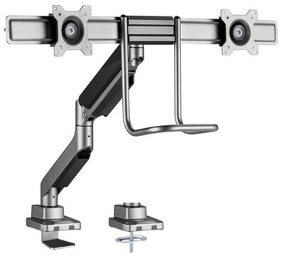 Equip Monitor Asztali konzol - 650161 (17"-32", 2 monitor, dönthető, forgatható, Max.: 2x9kg, fekete/ezüst)