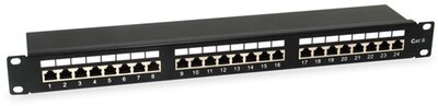 Equip Patch panel - 326425 (24 port, Cat6, 1U, árnyékolt, fekete)