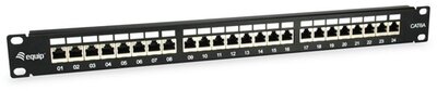 Equip Patch panel - 326625 (24 port, Cat6A, 1U, árnyékolt, fekete)