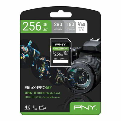 PNY EliteX-PRO60 Class 10 U3 V60 UHS-II SD 256gb - P-SD256V60280EXP6-GE