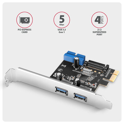 AXAGON - PCIe vezérlő 2x ext. + 2x int. USB 5Gbps - PCEU-232RS