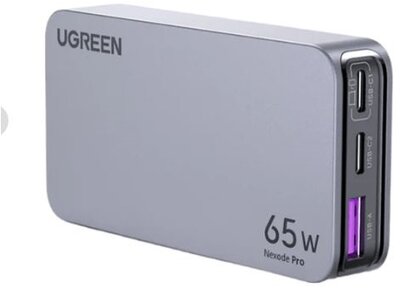 UGREEN - Nexode hálózati töltő, travel adapter, ultra slim, vékony, 65W, 3 port, GaN, 2x USB-C, 1x USB-A, UK/EU - Szürke - 25356