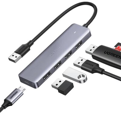 UGREEN - USB 3.0 HUB 4 Port USB-A, 5 Gbps, USB-C tápellátással - Szürke - 50985