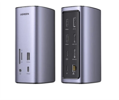 UGREEN - Dokkoló állomás 12 az 1-ben, Triple Display, 8K@30Hz, USB 3.1 HUB, Ethernet, HDMI 2.1, DP 1.2, 100W - Szürke - 90325