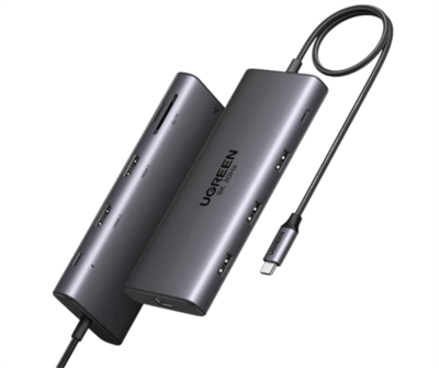 UGREEN - USB HUB 10 az 1-ben, Dual Display, HDMI, Ethernet, 8K@30Hz, USB 3.0 HUB, 100W, SD card - Szürke - 15534